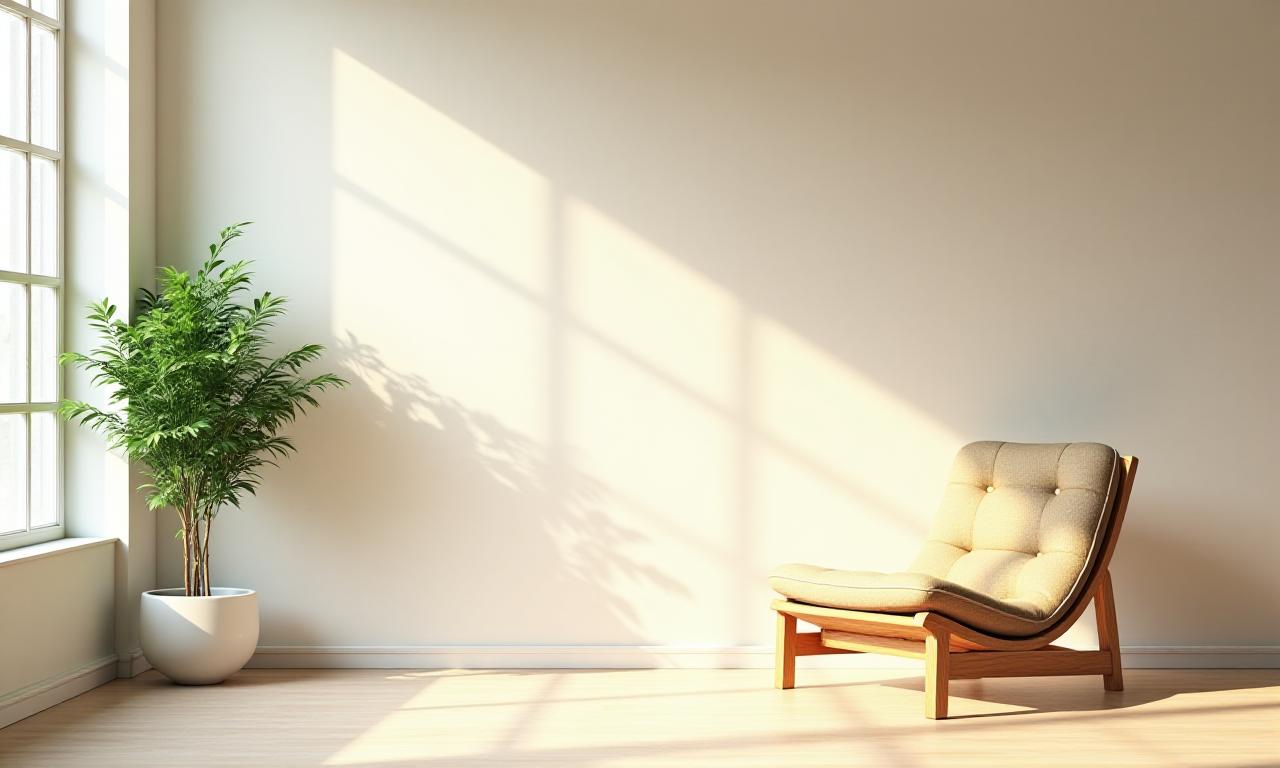 Un interno minimalista e sereno con luce naturale e materiali organici